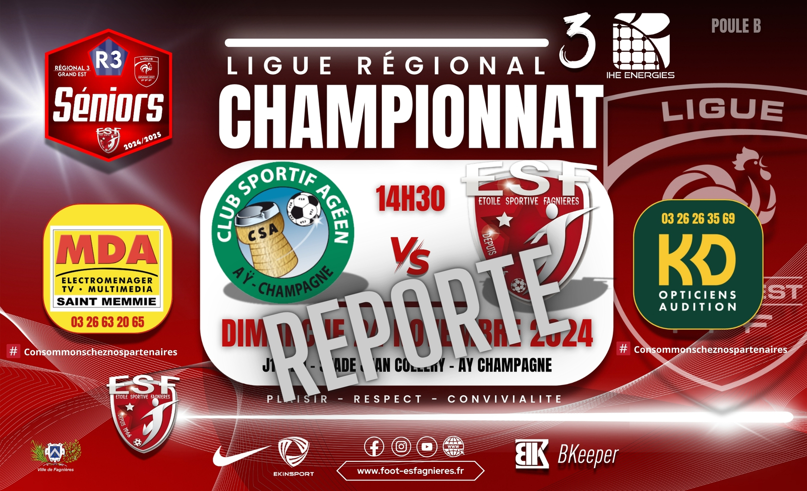 ⚠️ SENIORS R3 LIGUE/J10 - REPORTÉ⚠️ CS AY CHAMPAGNE VS ES FAGNIERES