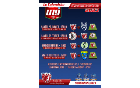 U19R2 : Calendrier des matchs amicaux....