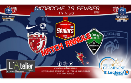 Match Annulé : Séniors R2 vs Espérance Rémoise du 19/02
