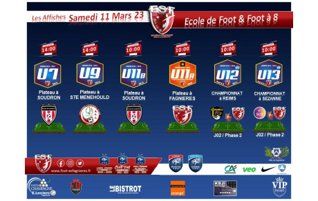Ecole de Foot &amp; Foot à 8 - Le programme de Samedi 11 Mars...