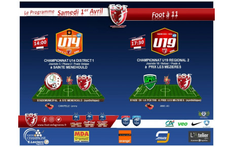 Le Programme du Samedi 1er Avril - Foot à 11