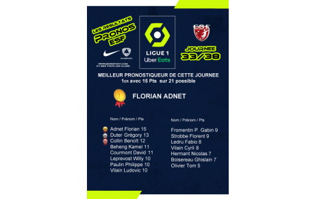 Les Pronos ESF/Ekinsport, Résultat de la 33ème journée de Ligue 1....